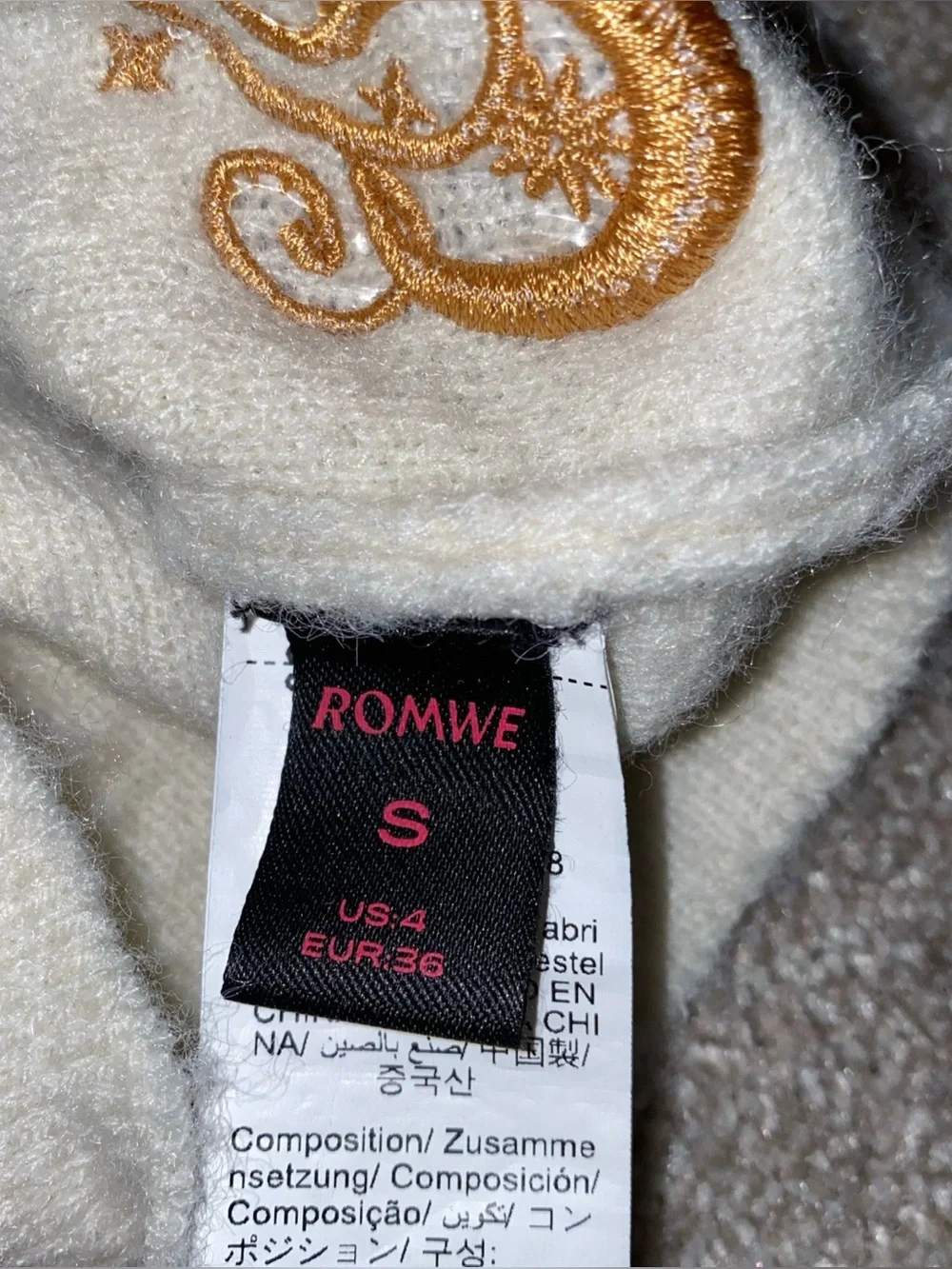 ROMWE Knit Embroidered Backless Halter Top Size S Cream Sun Moon Celestial‎